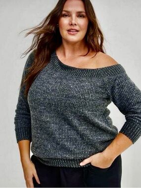 NWT - Torrid - Cozy Off-the-Shoulder Rib Knit Sweater - Charcoal